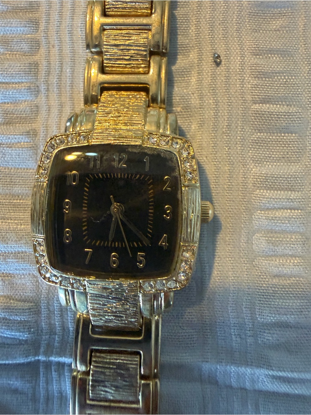 Allude Gold-Tone Square Crystal Accent Watch with Black Dial